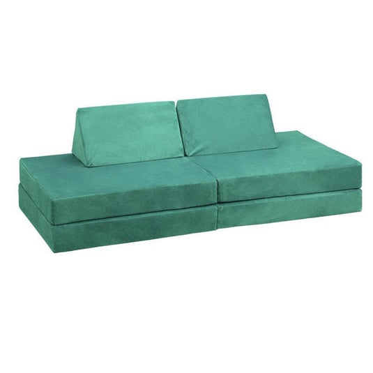 Oikiture 4 Pieces Kids Play Couch Modular Lounge Cushion Convertible Playset Green