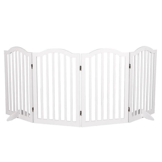 PaWz Wooden Pet Gate Dog Fence Safety Stair Barrier Security Door 4 Panels White 1Pack