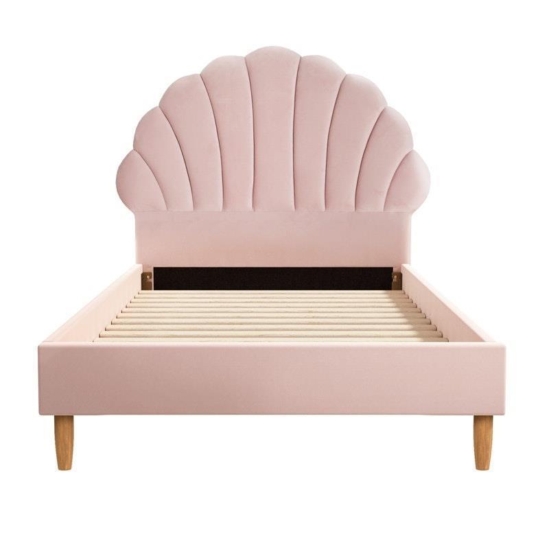 Load image into Gallery viewer, Oikiture Bed Frame Single Size Scallop-Shape Bedhead Velvet Pink
