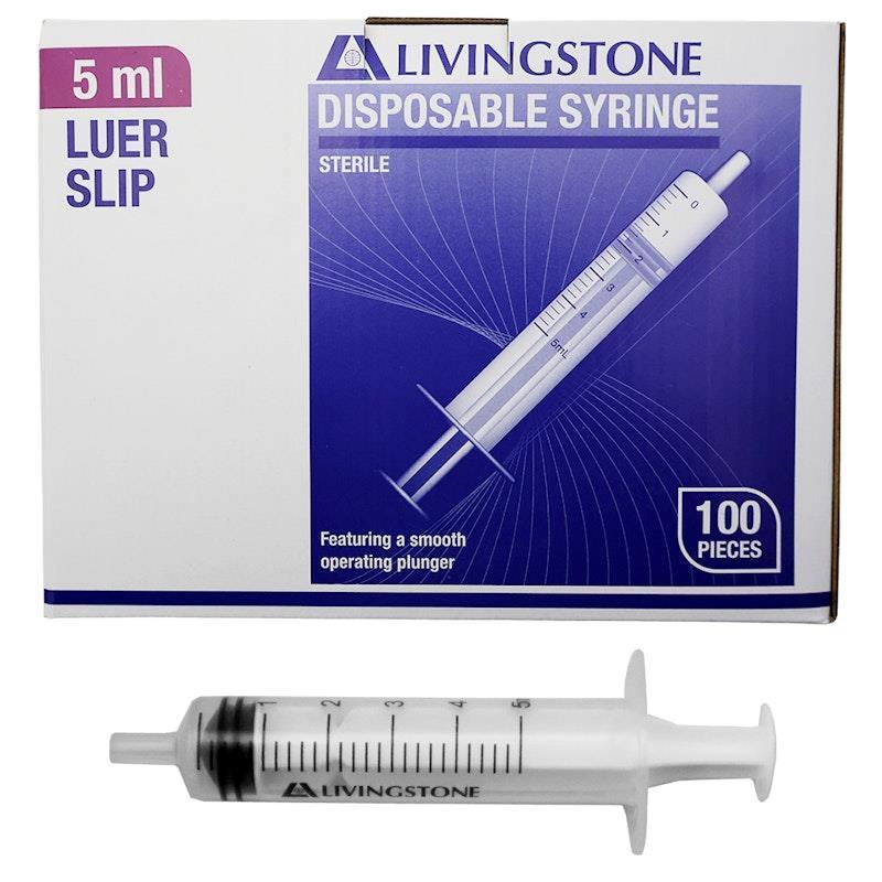 Load image into Gallery viewer, Livingstone Syringe Luer Slip Tip White Plunger 5ml 100 Pieces/Box
