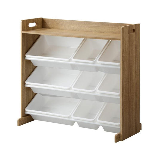 Oikiture 9 Bins Kids Toy Box Bookshelf Organiser Display Shelf Storage Rack Natural