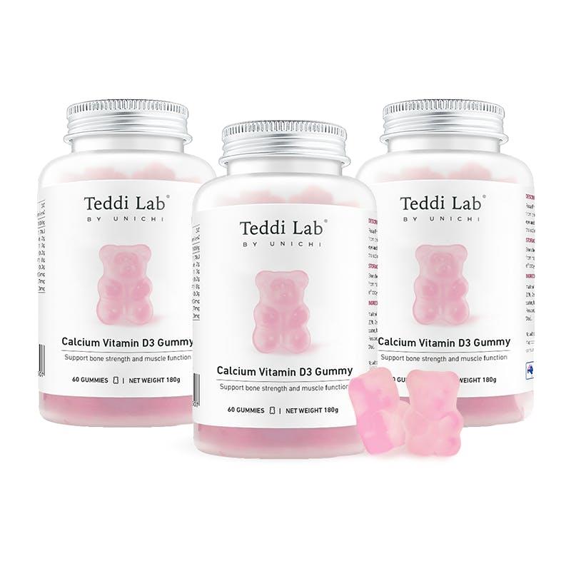 Load image into Gallery viewer, Teddi Lab by Unichi Calcium Vitamin D3 Gummy 60s x3 - Strong Bone, Muscle &amp; Teeth Packs
