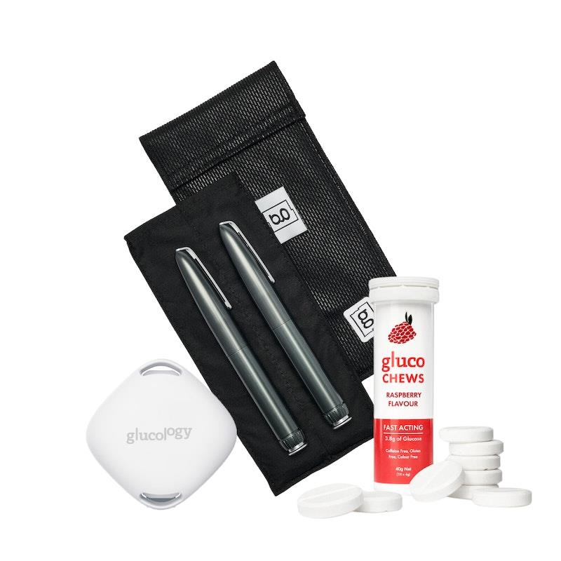 Load image into Gallery viewer, Glucology Insulin Cooling Bundle (Pen Pouch/ 1x 10 Glucochews - Raspberry/ Temperature Sensor) 2 Pen Pouch - Black
