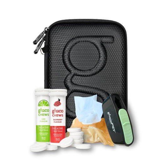 Glucology Classic Black Case + 2 Tubes of Glucochews + 1 Sharps Bin + 1 x 20 Pack Wipes Bundle