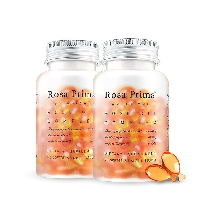 Load image into Gallery viewer, Unichi Rosa Prima Rose Oil Complex 90 Softgels 2Pack
