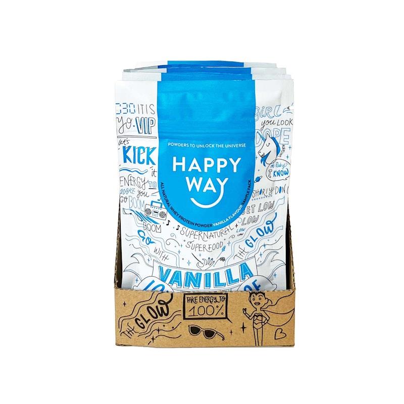 Load image into Gallery viewer, Happy Way Vanilla Whey Protein Powder Travel Packs 6x60g
