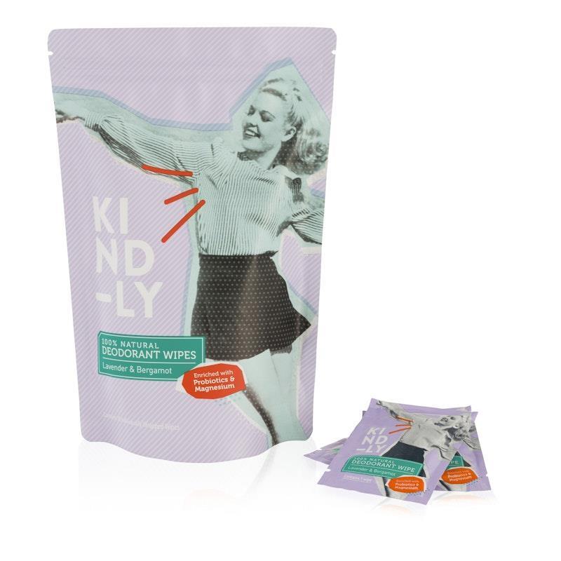Load image into Gallery viewer, Kind-ly 100% Natural Deodorant Wipes - Lavender &amp; Bergamot 20wipes
