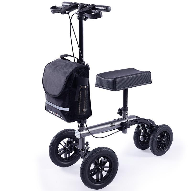 Load image into Gallery viewer, Equipmed Knee Scooter Walker 10 Inch Tyres With Dual Breakes &amp; Bag Titanium Colour
