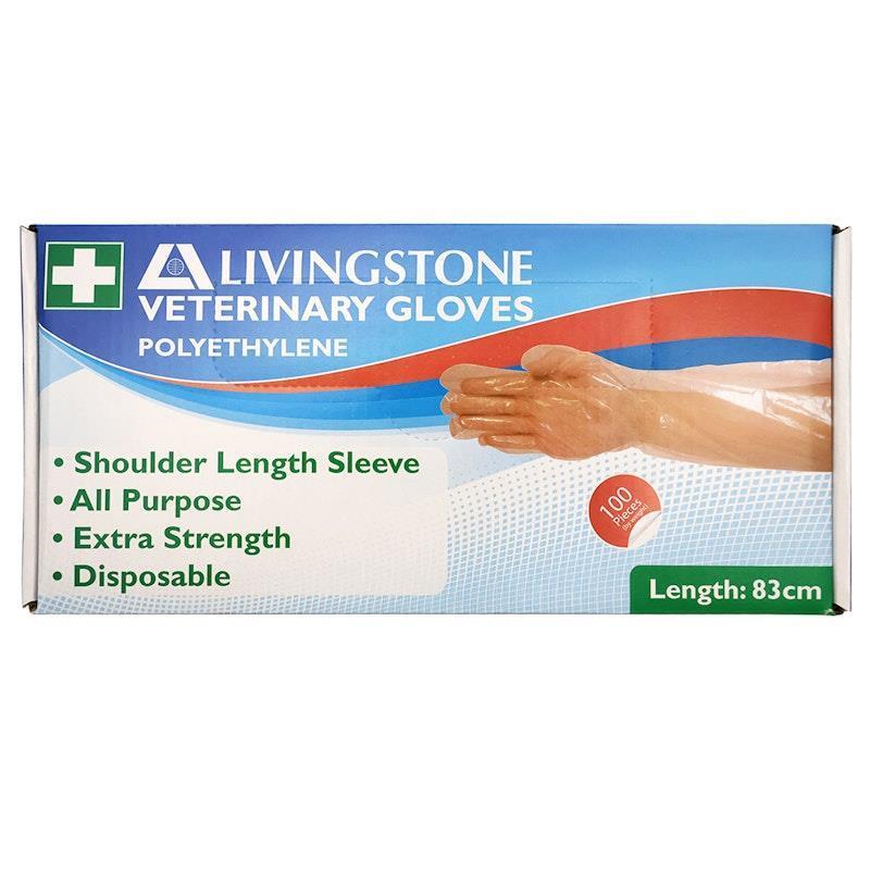 Load image into Gallery viewer, Livingstone Veterinary Gloves Clear Orange Recyclable Polyethylene 100 Pieces/Box
