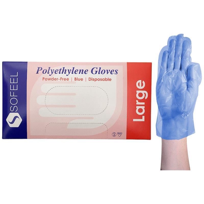 Load image into Gallery viewer, Sofeel Disposable Polyethylene Gloves Powder Free Latex Free Large Blue 500 Pieces/Box
