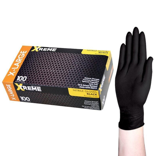 Livingstone Xtreme Thick Heavy Duty Nitrile Gloves Powder Free Black Extra Large 100 Pieces/Box
