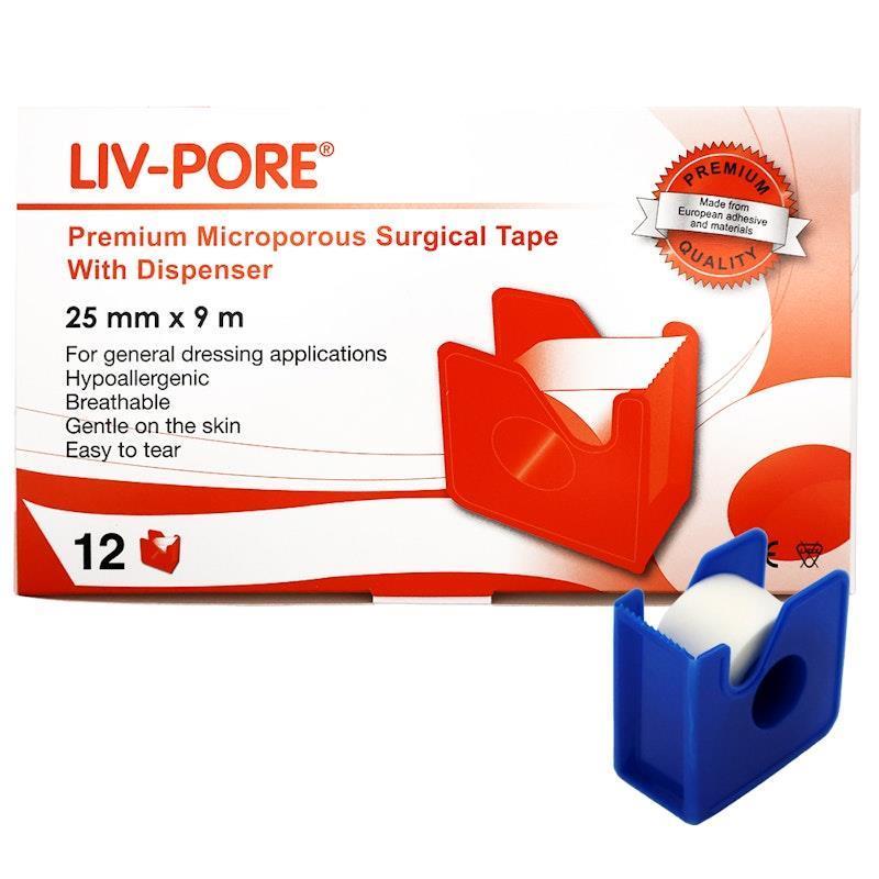 Load image into Gallery viewer, Livingstone Liv-Pore Premium Microporous Surgical Paper Tape With Dispenser 25mm x 9m 12 Pieces/Box
