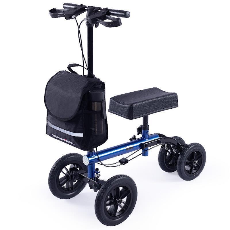 Load image into Gallery viewer, Equipmed Knee Scooter Walker 10 Inch Tyres With Dual Breakes &amp; Bag Blue

