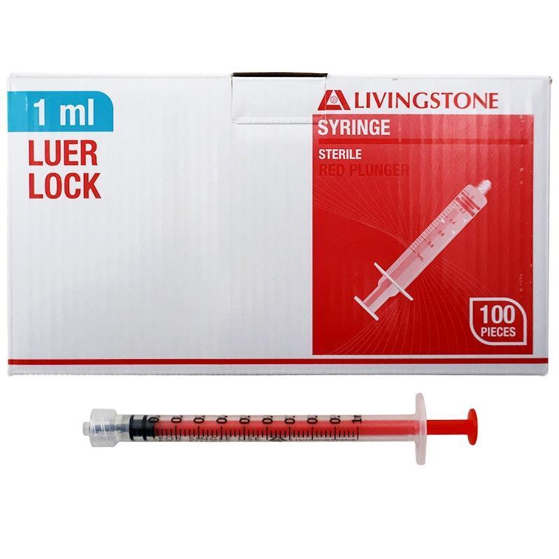 Load image into Gallery viewer, Livingstone Syringe Luer Lock Tip Red Plunger Sterile 1ml 100 Pieces/Box

