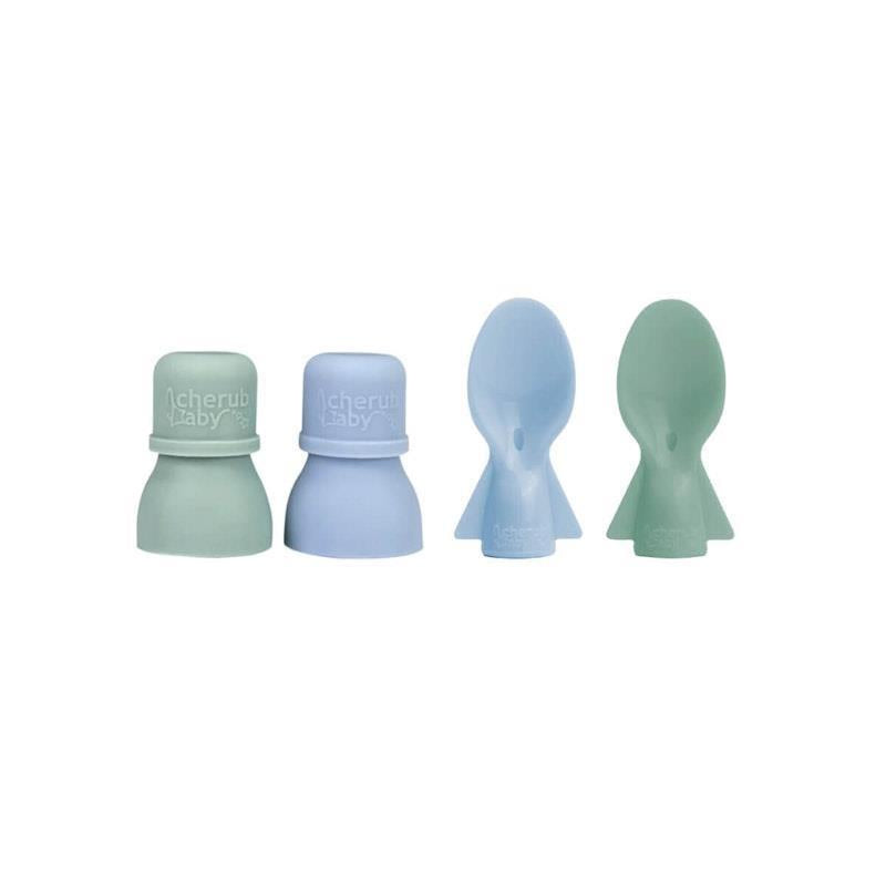 Load image into Gallery viewer, Cherub Baby Food Pouch Spoons &amp; Spouts Bundle - Cerulean &amp; Sage Pack
