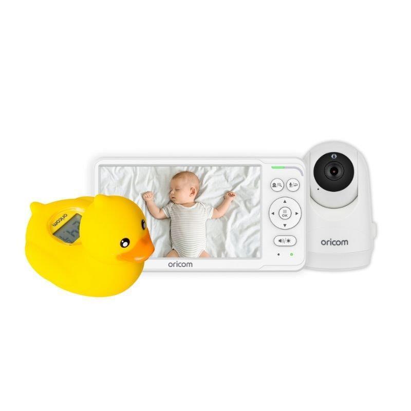 Load image into Gallery viewer, Oricom 6″ Video Baby Monitor with Motorised Pan Tilt and Duck Digital Bath and Room Thermometer Bundle
