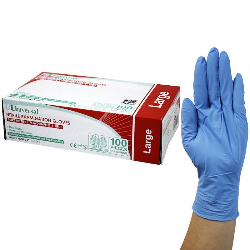 Load image into Gallery viewer, Universal Choice Nitrile Examination Gloves AS NZ Powder Free Large 100 Pieces/Box
