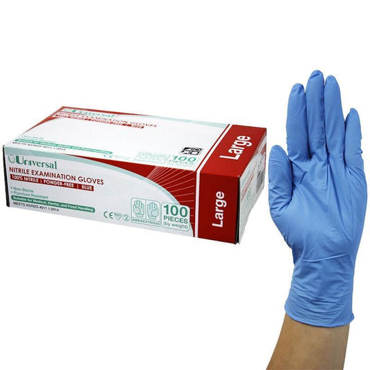 Universal Choice Nitrile Examination Gloves AS NZ Powder Free Large 100 Pieces/Box
