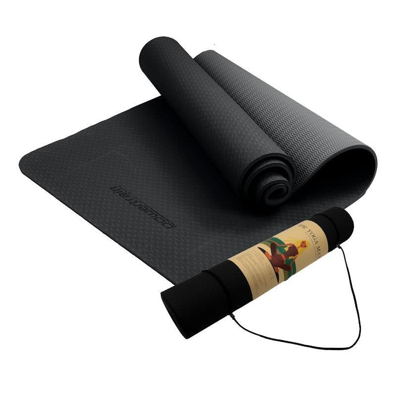 Load image into Gallery viewer, Powertrain TPE Yoga Pilates Exercise Mat 6mm Black
