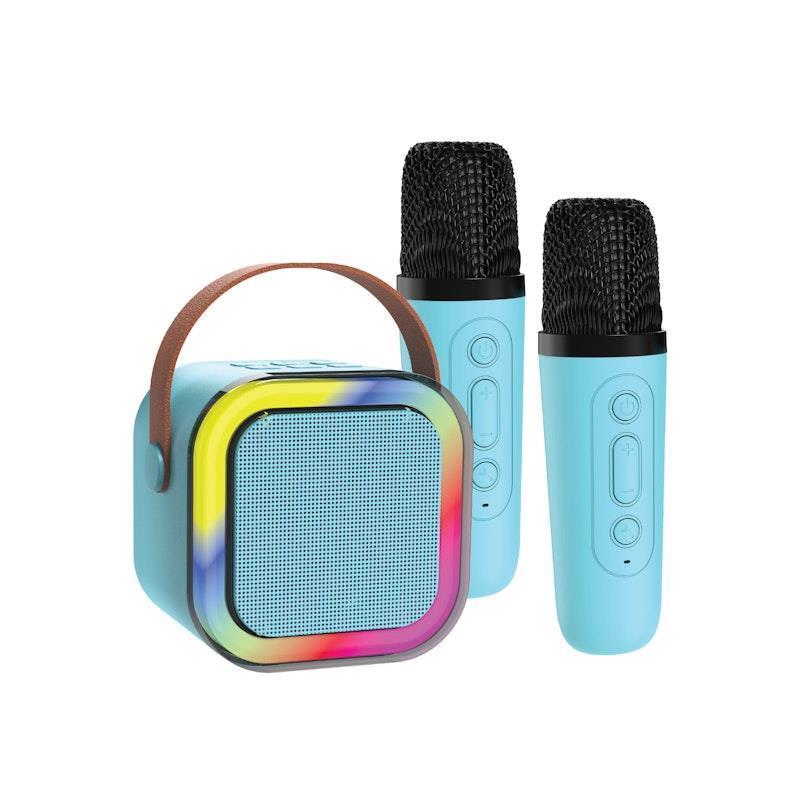 Load image into Gallery viewer, Laser Mini Karaoke Speaker with 2 Wireless Microphones Blue
