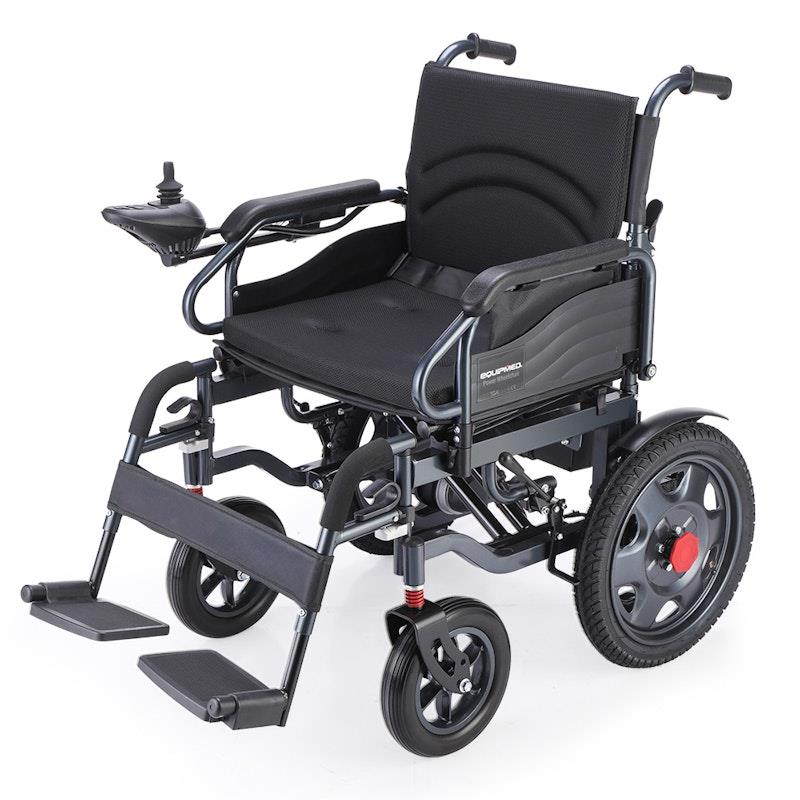 Load image into Gallery viewer, Equipmed Electric Folding Wheelchair, Wide Bariatric Chair Seat, Comfortable for S-XL, Long Range, Lithium Battery Black
