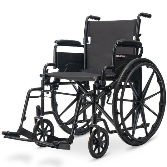 Equipmed 24 Inch Folding Wheelchair with Park Brakes Black