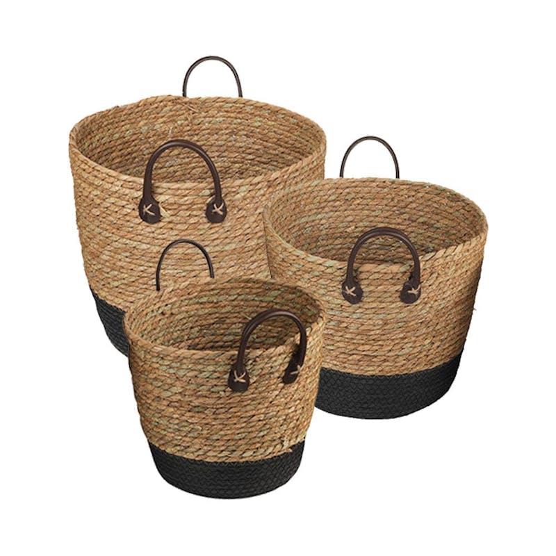 Load image into Gallery viewer, Living Today 3 Piece Cotton Rope Stripe Carry Handles Storage Baskets Set Bundle

