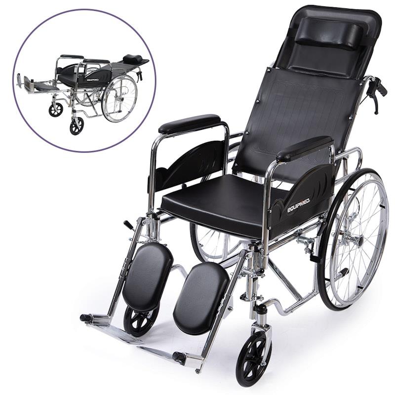Load image into Gallery viewer, Equipmed Folding Manual Reclining Wheelchair Black
