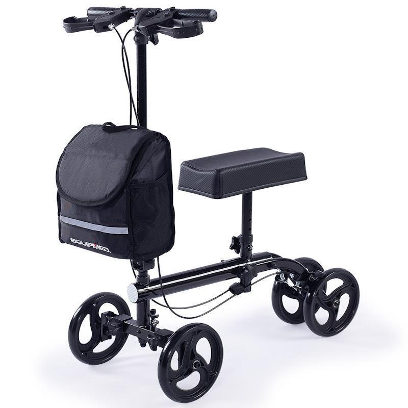 Load image into Gallery viewer, Equipmed Knee Scooter Walker With Dual Brakes &amp; Bag Black

