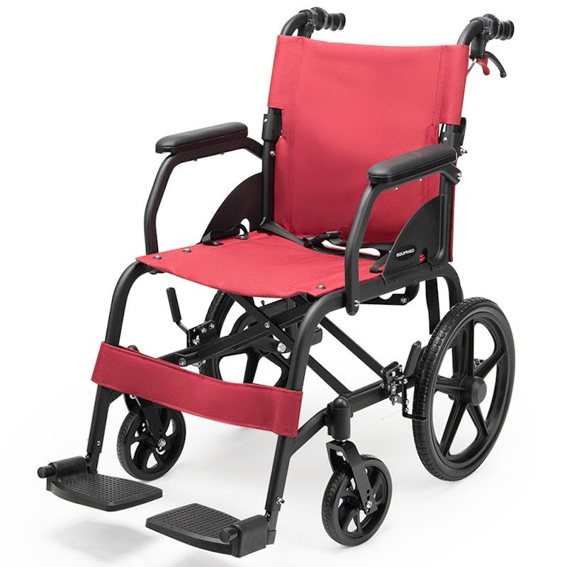 Load image into Gallery viewer, Equipmed Folding Transit Wheelchair Lightweight Red

