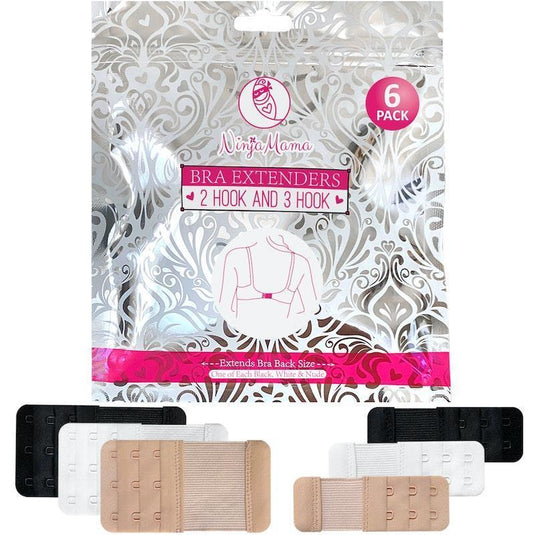 Ninja Mama Bra Extenders - Pack of 6 Black White and Nude