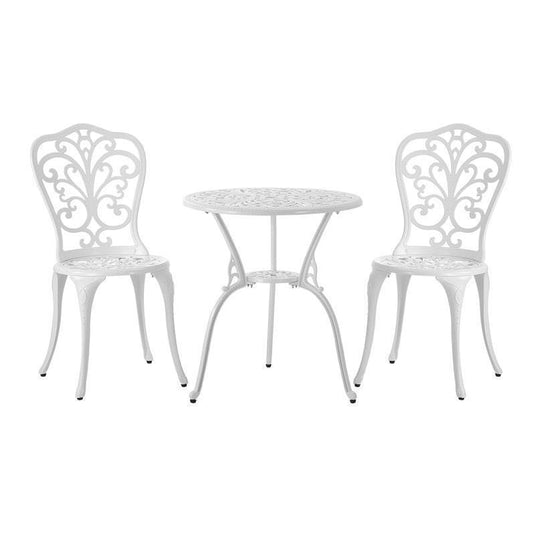 Livsip Bistro Outdoor Setting Chairs Table Patio Dining 3Piece Set White
