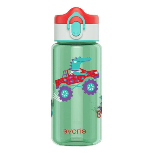 Evorie Tritan Kids Drinking Spout Water Bottle 380mL, Green Alligator 1Unit
