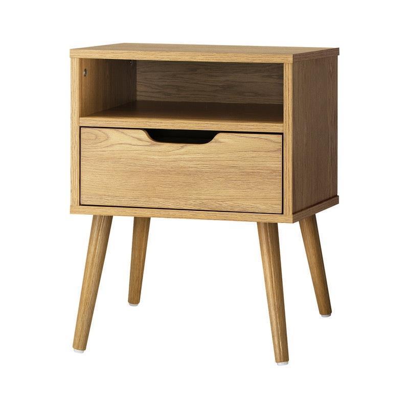Load image into Gallery viewer, Oikiture Bedside Table Drawers Side Tables Nightstand Bedroom Cabinet Wood Natural
