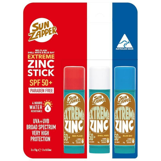 SUN ZAPPER Extreme Zinc Red/White/Blue SPF 50+ Stick 3Pack