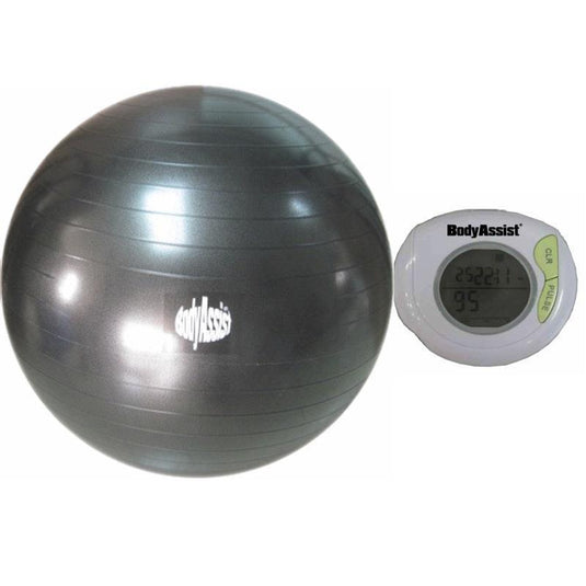 BodyAssist Fitness Ball & Pedometer Starter Bundle Black 75cm