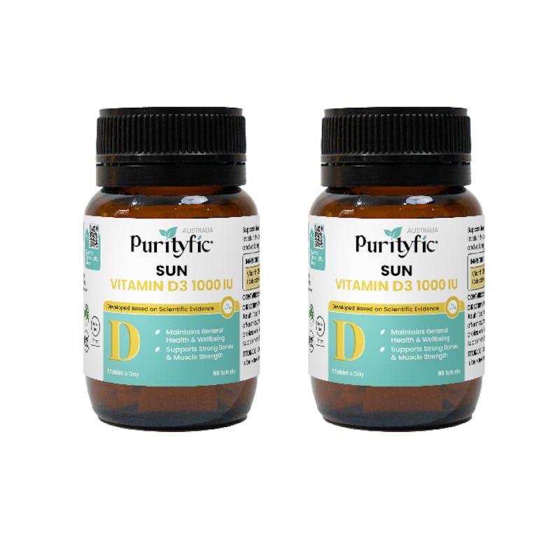 Load image into Gallery viewer, PURITYFIC Sun Vitamin D3 1000 IU (2 Bottles) Bundle
