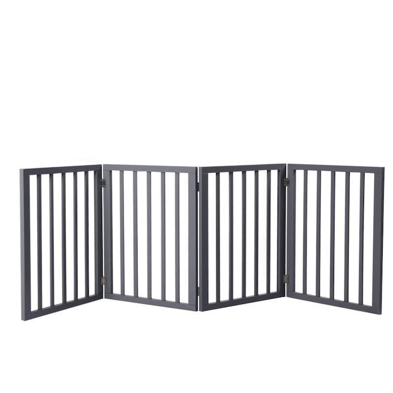 Load image into Gallery viewer, PaWz Wooden Pet Gate Dog Fence Retractable Barrier Portable Door 4 Panel Grey
