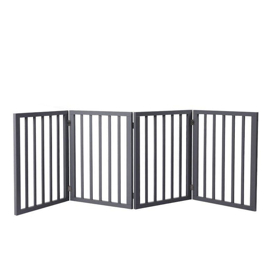 PaWz Wooden Pet Gate Dog Fence Retractable Barrier Portable Door 4 Panel Grey