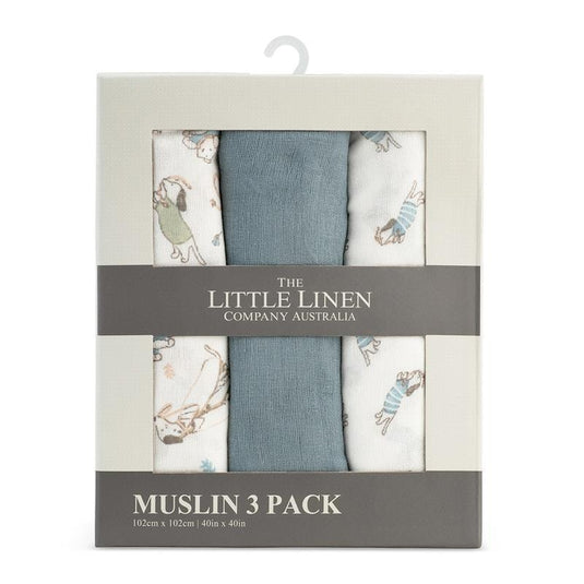 The Little Linen Company Muslin 3pk Wrap Barklife Dog
