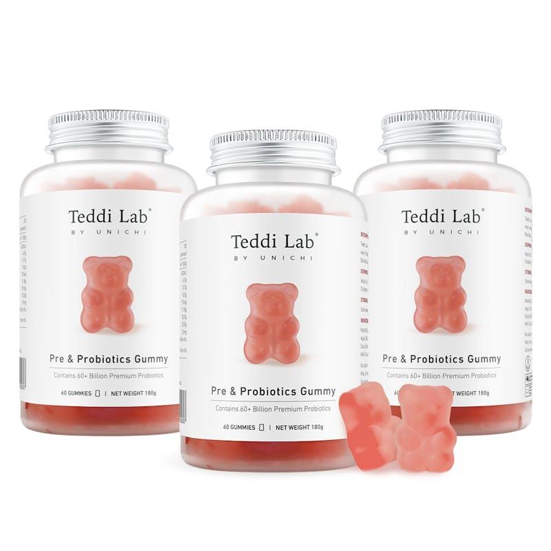 Load image into Gallery viewer, Teddi Lab by Unichi Pre &amp; Probiotics Gummy 60s x3 - Gut Health &amp; Digestive Support Pack
