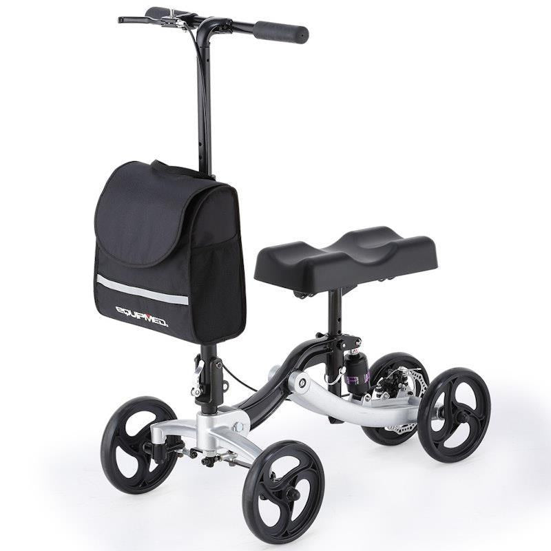 Load image into Gallery viewer, Equipmed Knee Scooter Walker With Disc Break &amp; Suspension Bag Silver
