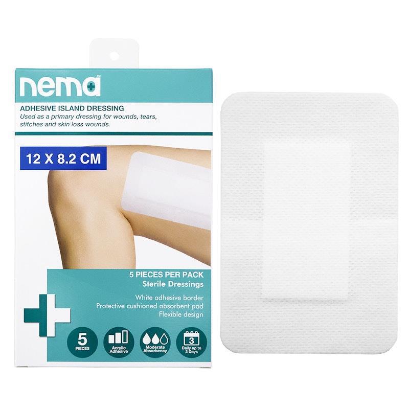 Load image into Gallery viewer, Nema Adhesive Island Dressing Non-Adherent Pad Sterile 12 x 8.2cm 5 Pieces/Box
