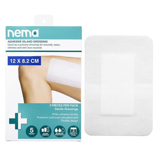Nema Adhesive Island Dressing Non-Adherent Pad Sterile 12 x 8.2cm 5 Pieces/Box