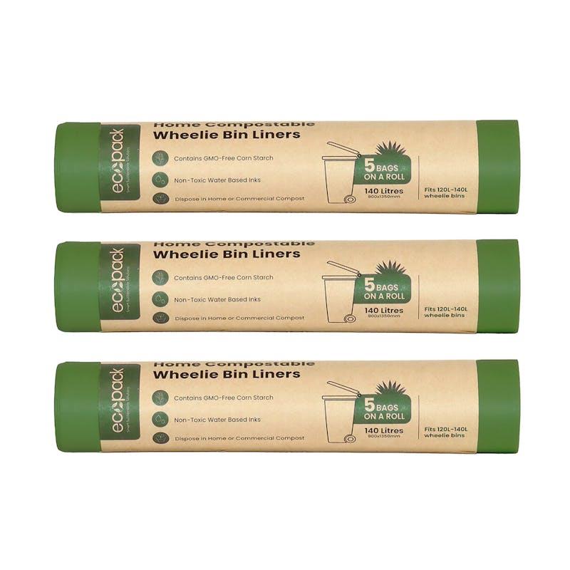 Load image into Gallery viewer, Ecopack 140L Compostable Wheelie Bin Bags Bundle 3 Rolls/15 Bags
