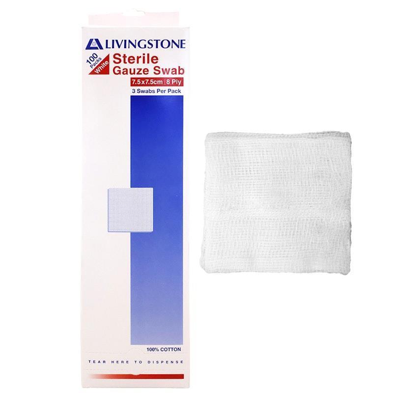 Load image into Gallery viewer, Livingstone Gauze Swabs 8 ply Cotton Sterile 7.5 x 7.5cm 100 Pieces/Box
