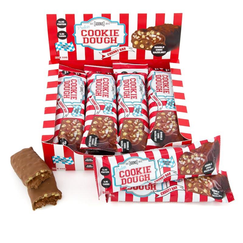 Load image into Gallery viewer, Adonis Gear Protein Cookie Dough Chunky Bar - Double Choc Hazelnut 12Bars
