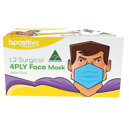 bpositive Non-Sterile Surgical Mask L2 Ear Loop 4 Layers 2Pack