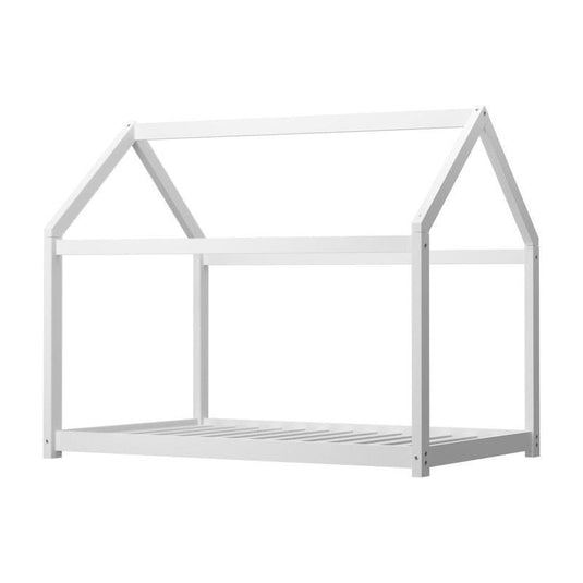 Oikiture Bed Frame Single Wooden Timber House Style Platform White 1unit