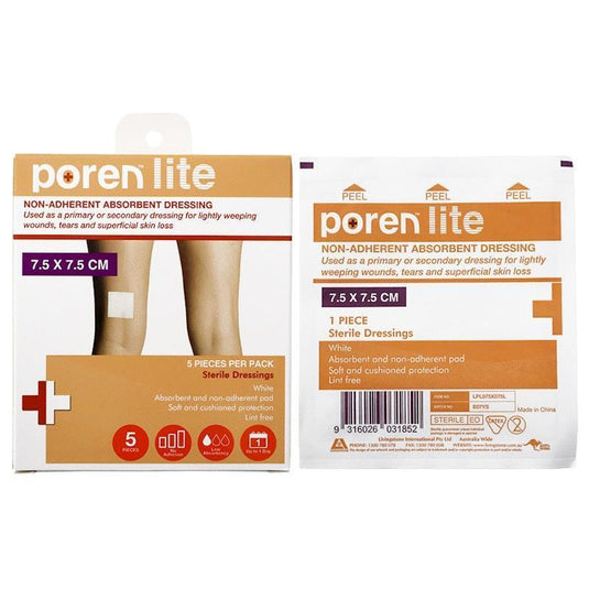 Poren-Lite Non-Adherent Absorbent Dressing Sterile 7.5 X 7.5cm 5Box